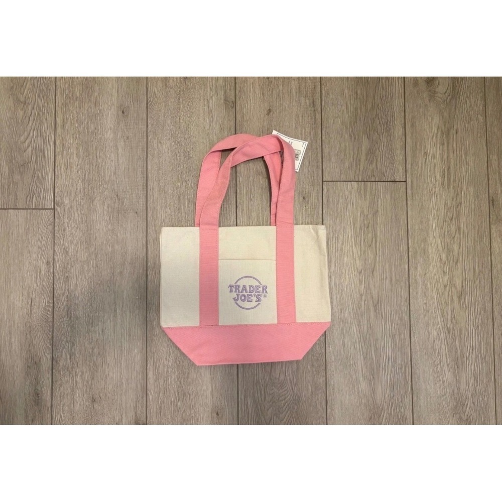Trader Joes Mini Pastel Canvas Tote Bag Baby Pink Limited Ed. Spring 2026 NWT - Picture 2 of 2
